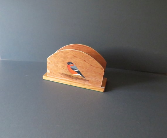 Vintage wooden letter holder hand painted /  Mid Century /  KITSCH / bird / farm /
