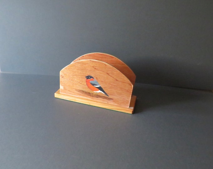 Vintage wooden letter holder hand painted /  Mid Century /  KITSCH / bird / farm /