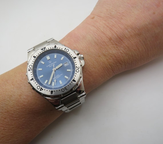 Vintage Claude Valentini sports 900 watch / Blue dial watch / vintage gents Watch / vintage sport  / gift for him (g2)