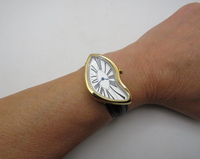 Salvador Dali Melting Watch: Gold & Black Croc Strap, Pintime Geneve (BB19)