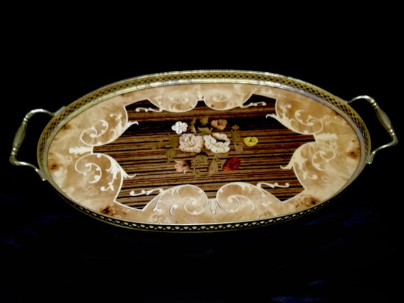 teak tray /  Vintage serving tray  / 1950s tray / Cocktail Drinks / brass Serving Tray / garden glory