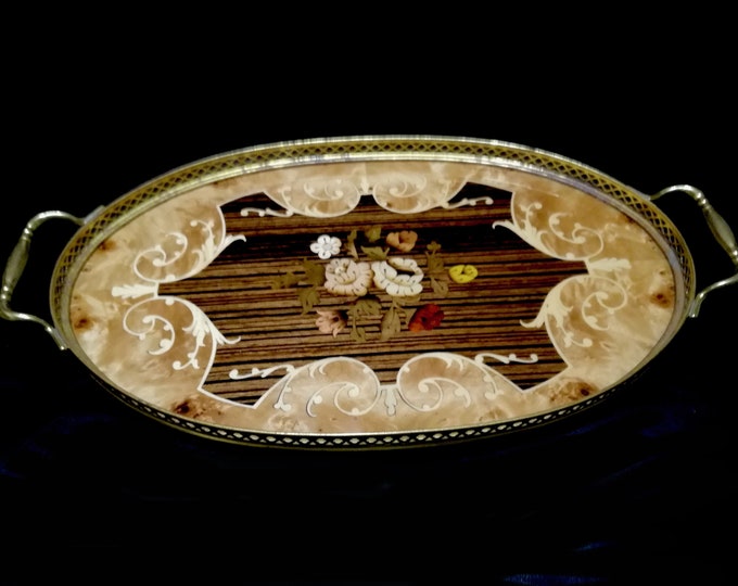 teak tray /  Vintage serving tray  / 1950s tray / Cocktail Drinks / brass Serving Tray / garden glory