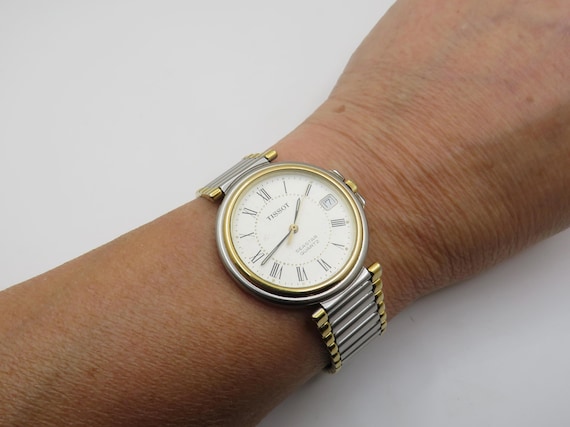 Vintage sports watch / tissot Seastar watch / vintage two tone Watch / 7.5" wrist / vintage sport  / gift for him boxed