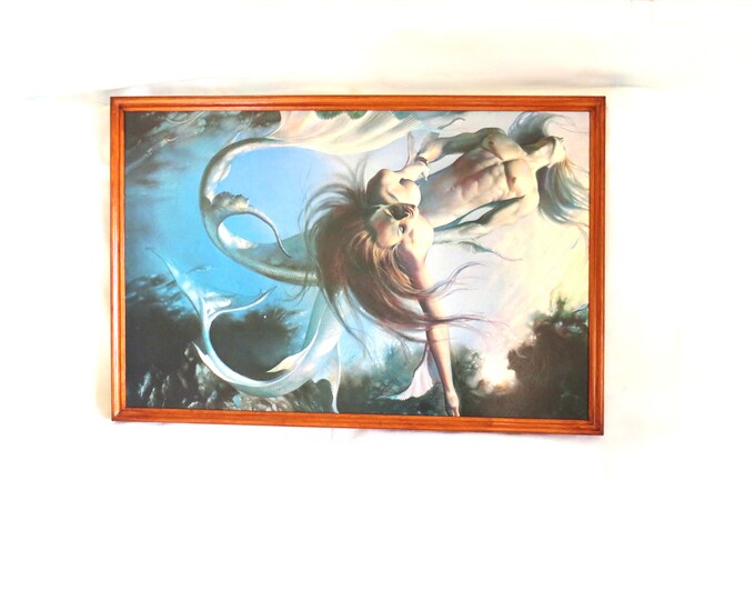Vintage Fantasy nude art Large print / 70s mermaid and merman prints / vintage Framed print / vintage art / naughty vintage / vintage