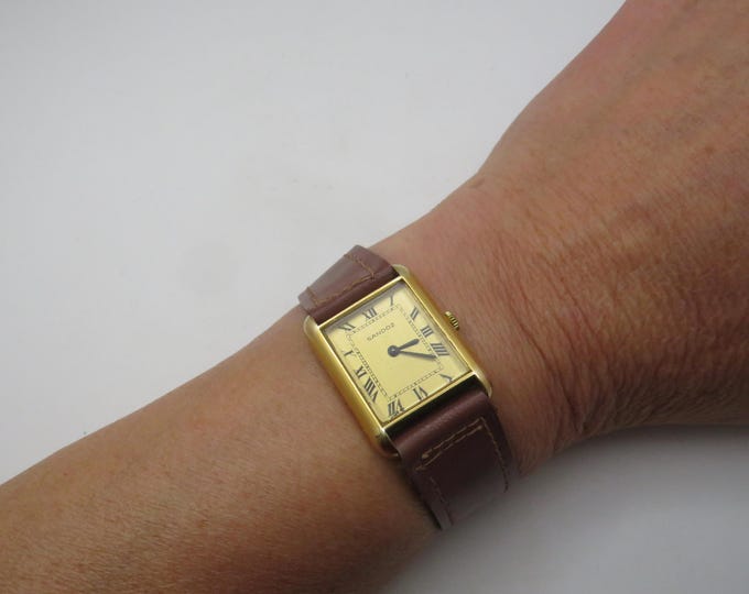 Vintage square watch / Sandoz watch / gold mechanical watch / Ladies Gold Dress Watch / ladies Watch /  Gift for her (u8)