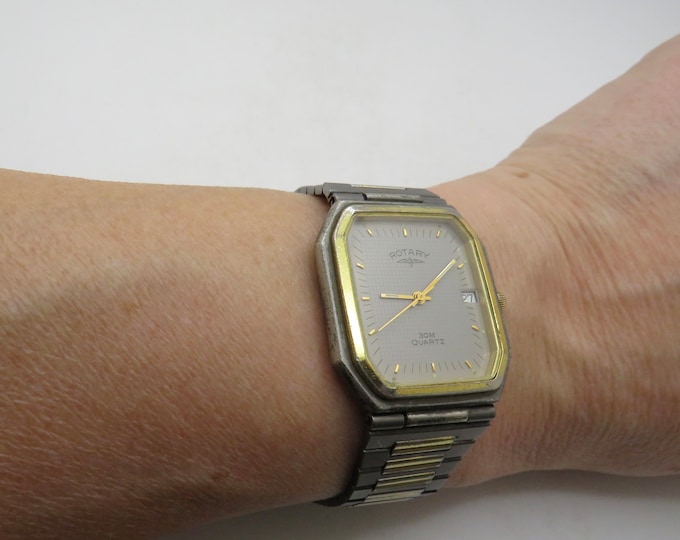 Vintage rectangle watch / Rotary / Swiss watch / square Quartz watch / 90's Dress Watch / Watch /  Gift for him  (m19)