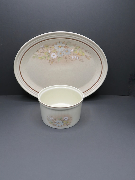 Royal Doulton Florinda soufflé dish / OVAL SERVING PLATTER /  vintage stoneware set / English / denby / discontinued