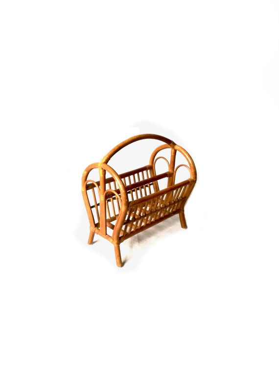 Vintage Bamboo Rattan Magazine Rack: Mid-Century Modern Design