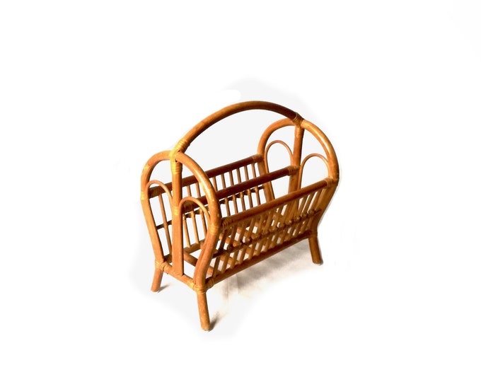 bamboo ratten magazine rack mid century / magazine rack / wire magazine rack / classic retro atomic /  stainless steel magazine rack vintage