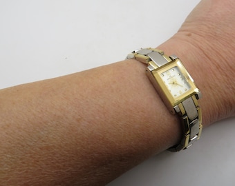 Reloj cuadrado Anne klein vintage / reloj de cuarzo dorado de dos tonos / reloj de pulsera de 6,8 " / reloj de mujer / reloj / suizo / reloj / regalo (f21)