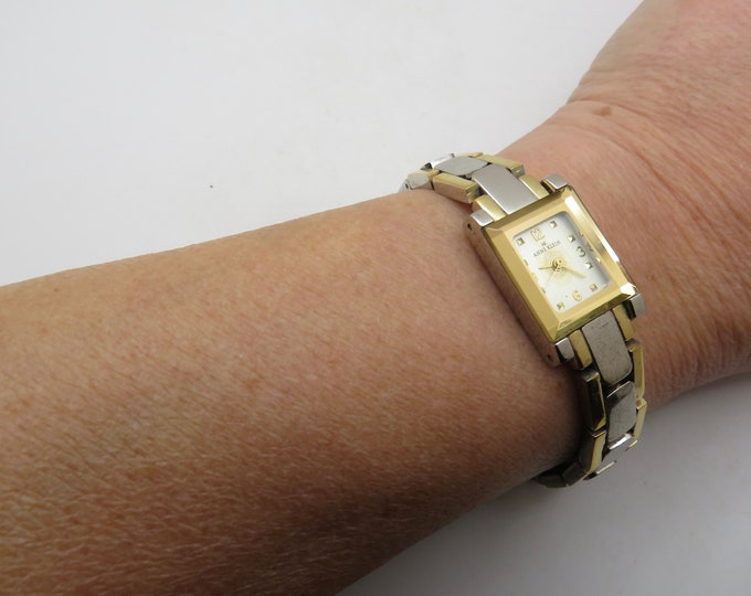 Vintage Anne klein square watch / gold two tone Quartz watch / 6.8" wrist watch /  Womens Watch / watch / Swiss  / watch / gift (f21)