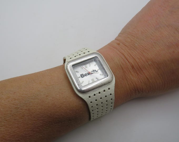 vintage Bench watch / fashion white watch / cuff watch  / designer watch / vintage sport  / watch / x10