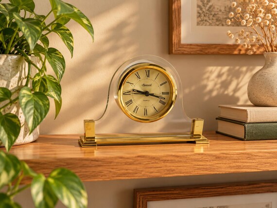 vintage glass clock mantle  / Ingersoll quartz Working clock / made in Japan