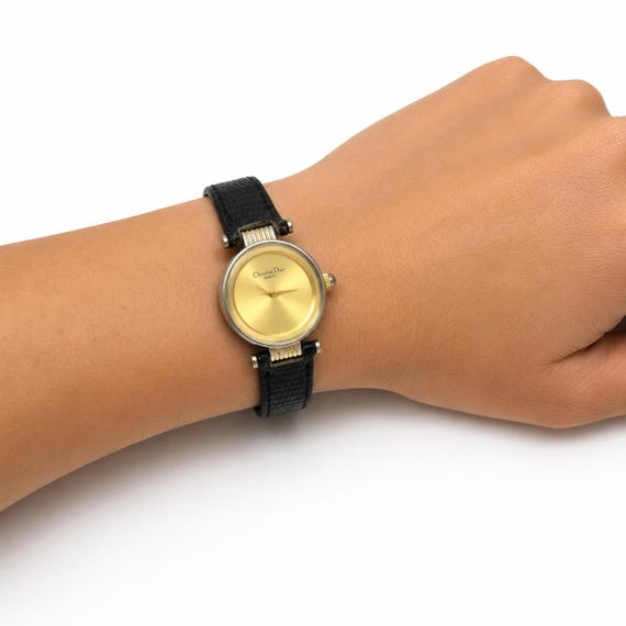 Vintage Christian Dior Ladies Watch: Gold Dial, Lizard Leather Strap