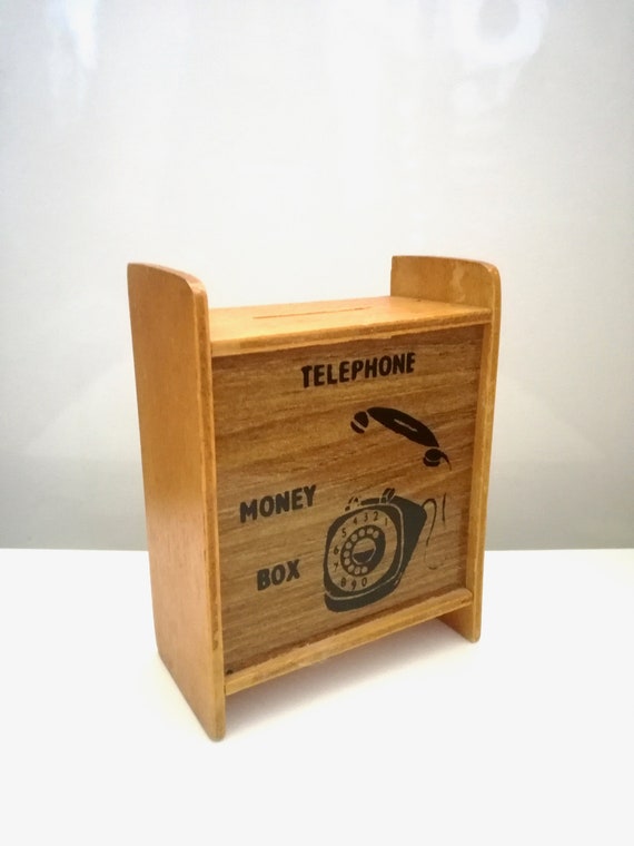 Vintage Telephone money box  / wooden box  holder / vintage desk (A)