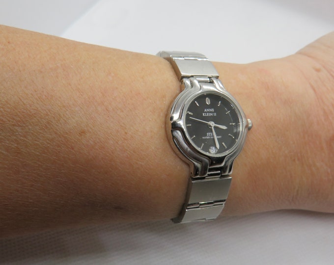 Vintage Anne klein dress watch / steel Quartz watch / black dial watch /  Womens Watch / watch / Swiss  / watch / gift watch