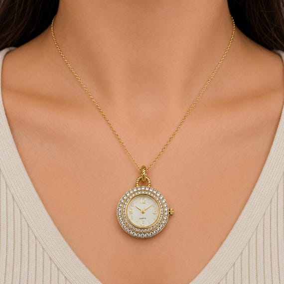 Vintage  neck chain watch /  diamond watch / pendant Watch /  fully working watch / gift for her (B29)