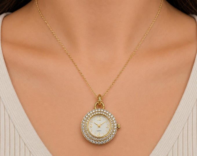 Vintage  neck chain watch /  diamond watch / pendant Watch /  fully working watch / gift for her (B29)