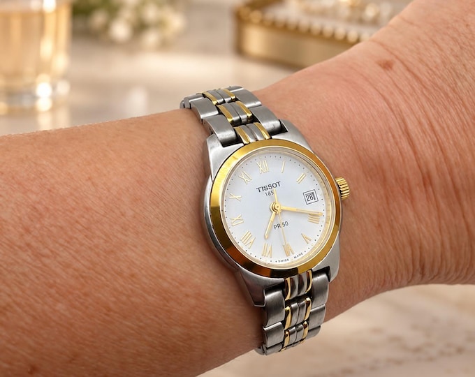 Vintage Tissot PR50 Ladies Watch – Swiss Made Two-Tone Stainless Steel Date Watch (working serviced movement) J27
