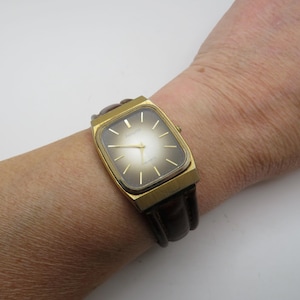 vintage watch / Accurist sports watch brown strap / rectangle gold watch / gents Gold Plated  Dress Watch / Gift for him (J15)