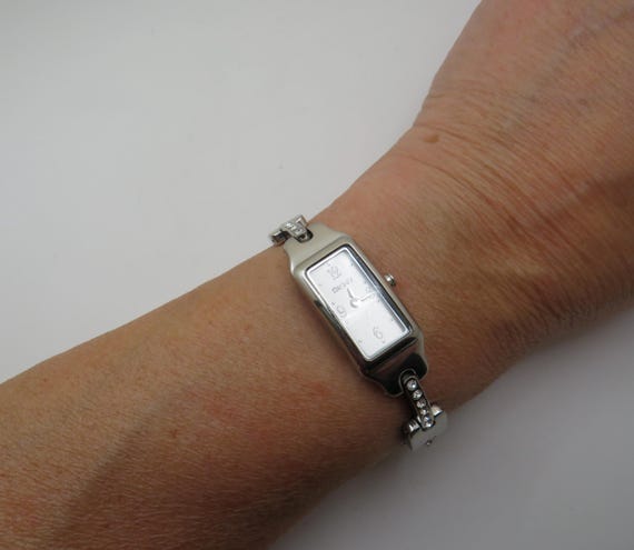 Vintage watch / Rectangle dress watch / 6.2" wrist size / DKNY Quartz watch / womens Watch / Gift for her w29