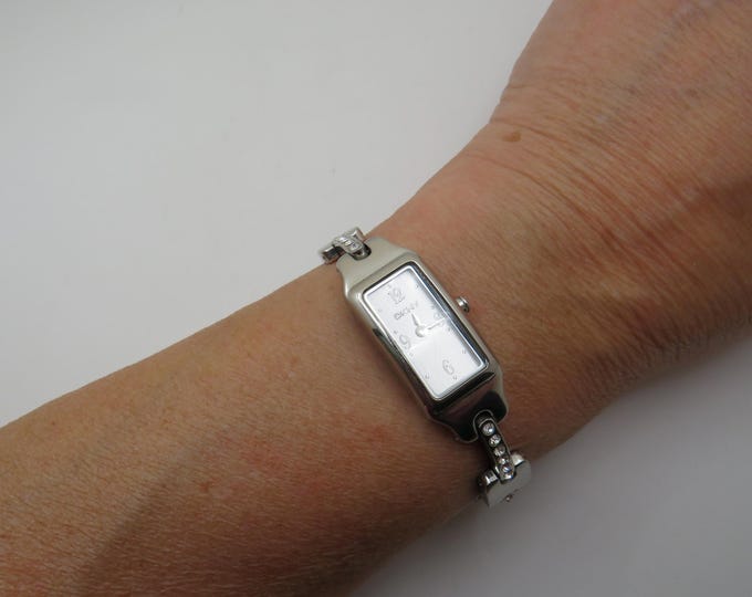 Vintage watch / Rectangle dress watch / 6.2" wrist size / DKNY Quartz watch / womens Watch / Gift for her w29