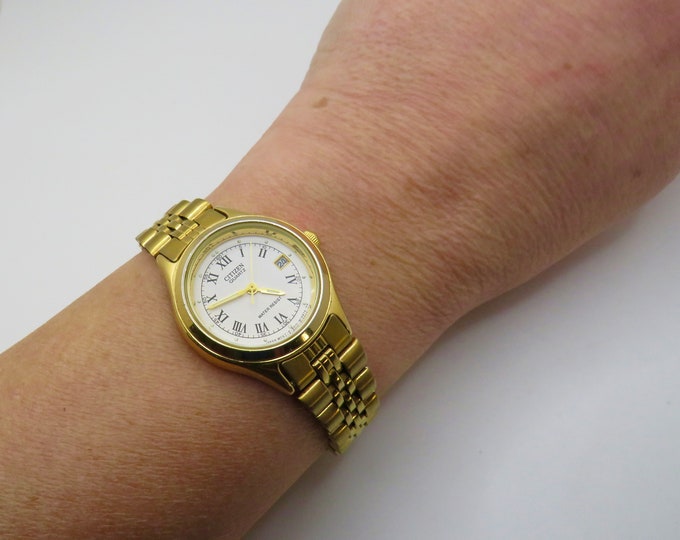 vintage Citizen gold watch / 7" wrist size watch / vintage womans  90s watch / Japan watch / vintage Watch / watch  ladies  watch (c21)