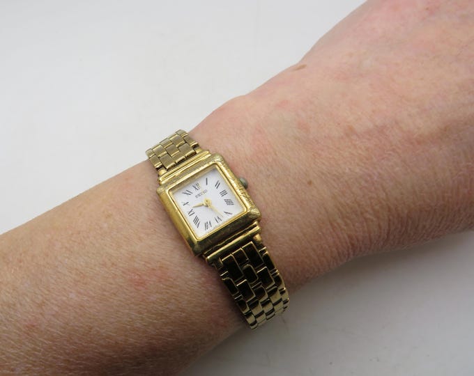 Vintage Gold Plated Seiko Rectangle Watch – Tank Dial, 7.5" Band (s13)