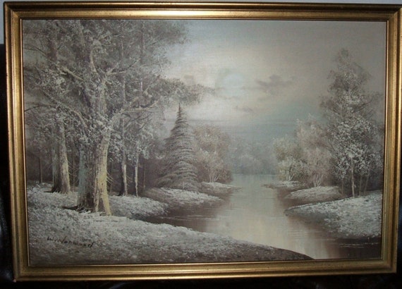 Landscape Oil Painting / Large  artwork Authentic art / W Norwood / winter wonderland artwork / vintage art / antique artwork / retro art