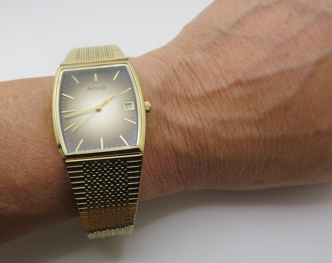 vintage tank watch  / rectangle retro gents Watch / gold watch / quartz watch / accurist watch / mans watch uk  / vintage mens / watch J14