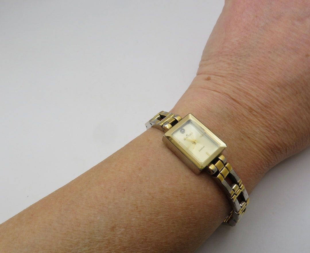 Vintage Anne klein diamond square watch / gold Quartz watch / 6.3