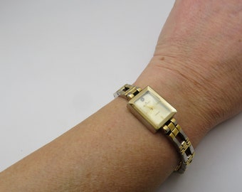 Vintage Anne klein diamond square  watch / gold Quartz watch / 6.3" wrist watch /  Womens Watch / watch / Swiss  / watch / gift (h11)