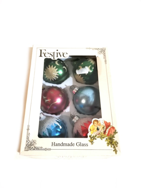 Vintage Christmas glass baubles / Festive Glass /  Christmas Tree Ornaments / made in Poland