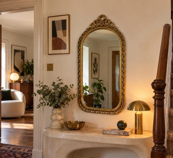 Vintage Wall Mirror / peerart mirror / Made in England / with Gold Frame 1960s-1970's