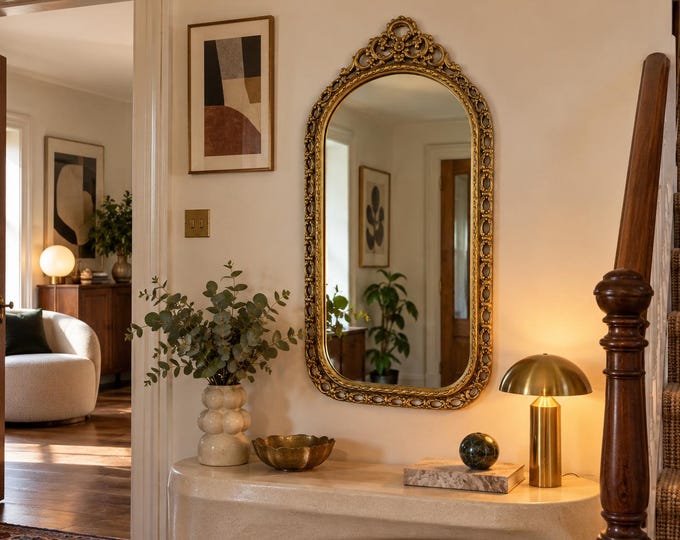 Vintage Wall Mirror / peerart mirror / Made in England / with Gold Frame 1960s-1970's