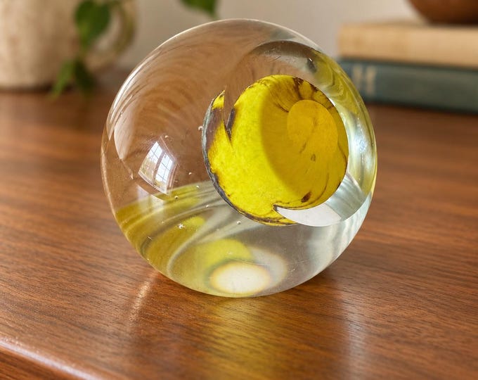 Cannes March 1984 yellow art glass paperweight, limited edition 1378 of 1500.