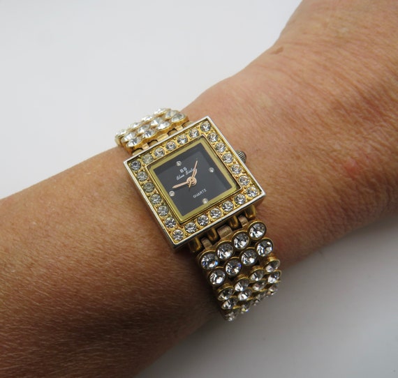Vintage tank watch / gold watch / blue sister / Ladies square Watch / womens diamond Watch / Gift for her (t24)