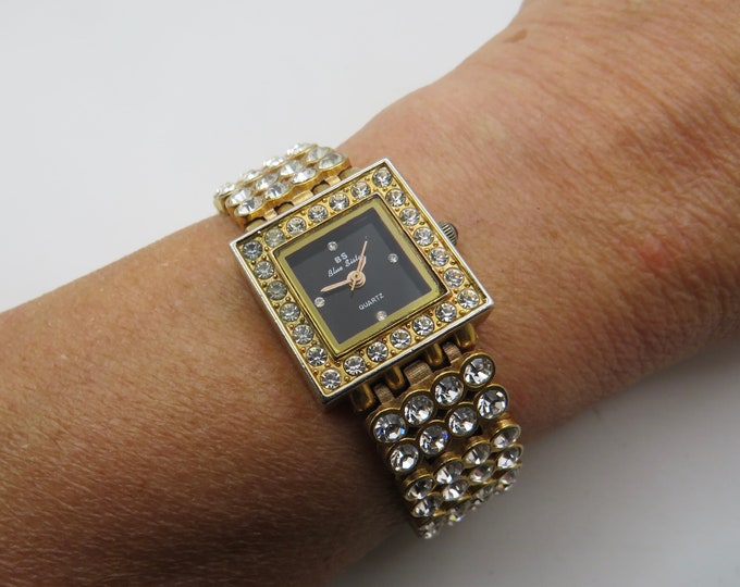 Vintage tank watch / gold watch / blue sister / Ladies square Watch / womens diamond Watch / Gift for her (t24)