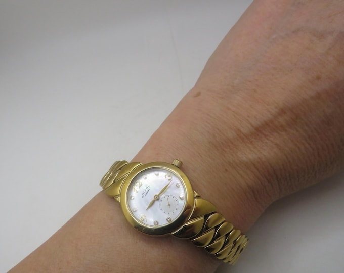 Vintage Rotary pearl watch / Dainty sub dial Quartz watch / gold Dress / 7.6" wrist size /  Gift for her (D11)