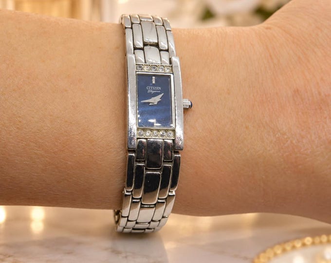 Vintage Citizen Quartz Ladies Watch: Tank Style, Silver Bracelet, Japan Movement