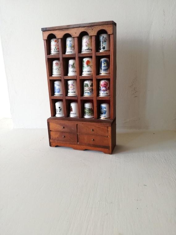 Vintage porcelain Thimbles collection /  Set of 16 decorative thimbles / Display shelf / England Sewing / thimble holder Showcase Wall decor