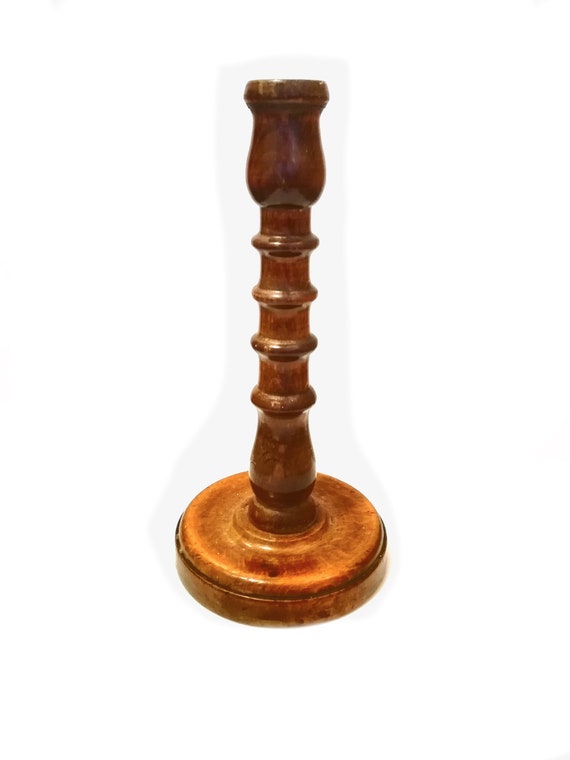 church candlestick / Rustic  / Antique candle / Turned Wood / antique Candlestick / masonic / church / lodge (DD)