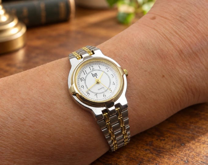 Vintage Lip Quartz Watch, Gold Plated Stainless Steel, Adjustable Band a18