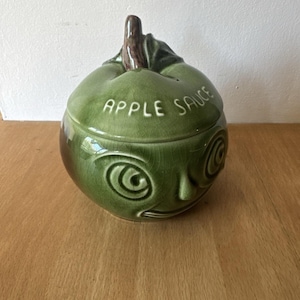 Vintage Sylvac Apfelmustopf mit Gesichtsmotiv, Keramik, Deckel, Nr. 4549, Retro-Kitsch