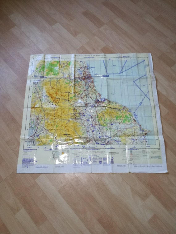 Vintage Air Chart TOPOGRAPHICAL / North East England / Plastic Coated 1970's  Map / CAA / RB