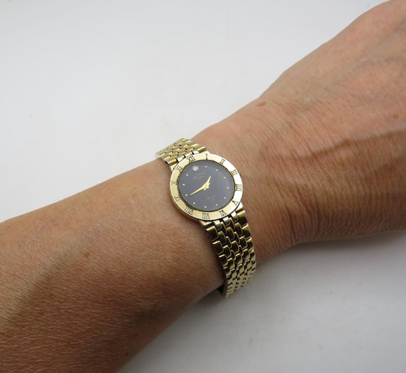 Vintage Rotary Gold Plated Dress Watch: Black Dial, 6.5" Wrist (R10)