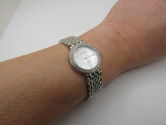 Vintage watch / mother of pearl / Quartz watch / signature diamond watch /  womens Watch /  Gift for her (k5)