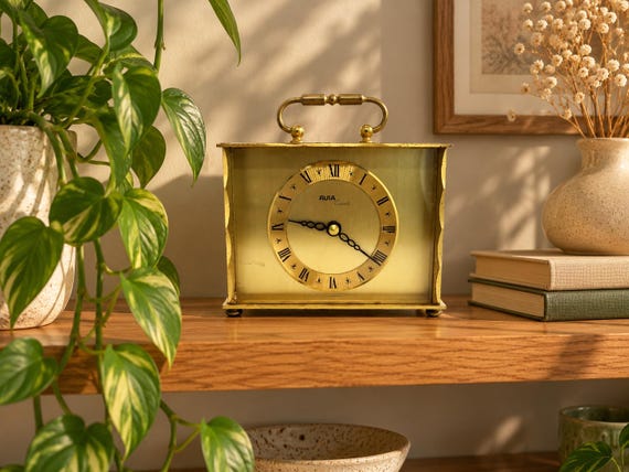 vintage clock / Avia Mantle clock   / carriage  clock / Avia Clock / retro clock  / vintage  Germany  /  Working clock /