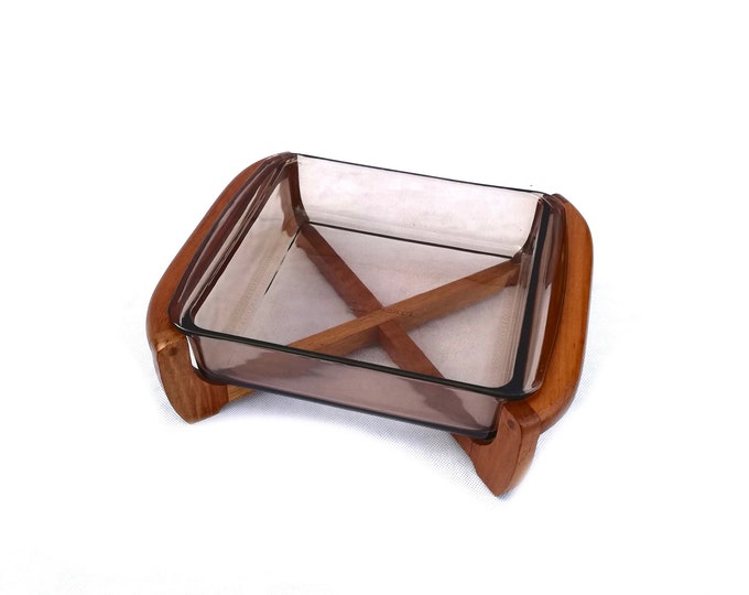 Vintage pyrex glass and teak nibbles / Large dish plate / Retro pyrex /JAJ Vintage / teak