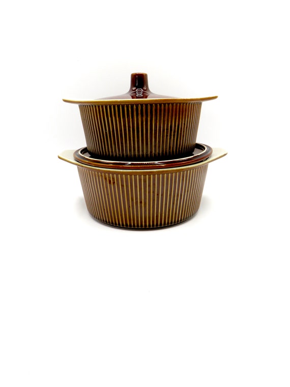 Vintage villeroy and boch  brown Ribbed / Luxembourg / casserole oven bowls / casserole with lids / Retired  / 1960s